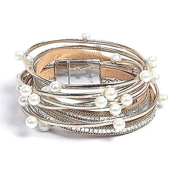 Artificial Leather Wrap Bracelet For Women - Handmade Clasp Bangle Bracelet With Pearl Beads Crystal Wristbands Jewelry Gift For Ladies Mother - Jxlgv