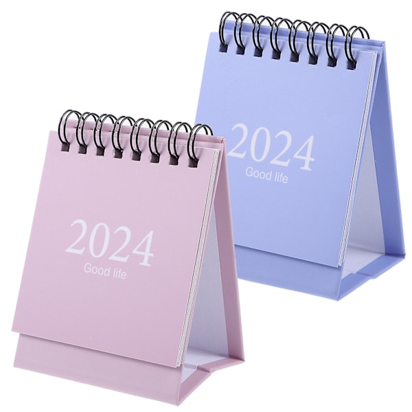 2-pak mini skrivebords kalender 2024 årstabel mini kalender dekorativ spiral kalender skrivebords kalender (10.00X7.50X6.00CM, multi-farve)