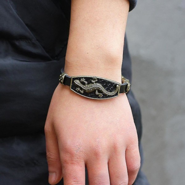 Läderarmband i kohud med gecko-accessoar i legering