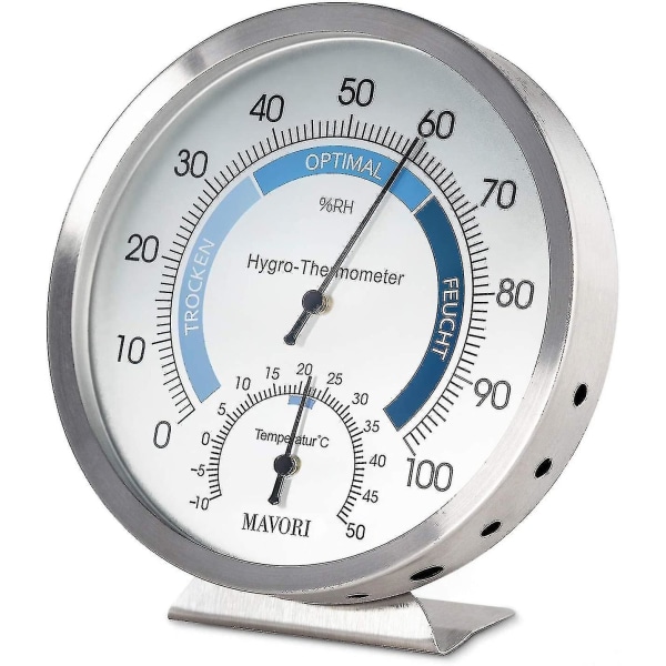 Indendørs analogt hygrometer termometer - højkvalitets rustfrit stål luftfugtighedsmåler og rumtermometer til pålideligt og komfortabelt indendørsklima Co.