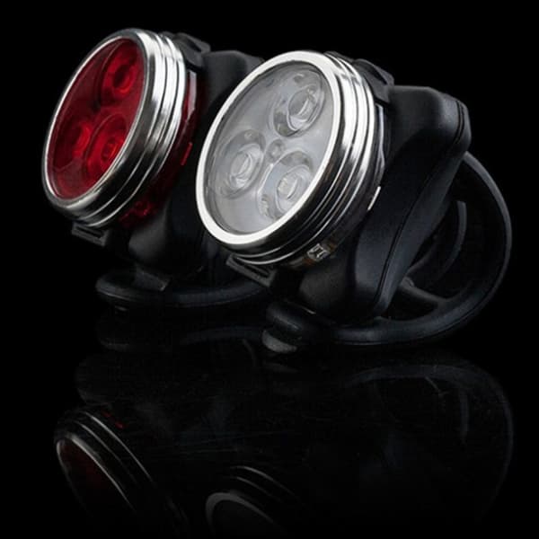 2xUSB Oppladbart LED Sykkellyssett Frontlys Baklys Advarsel Sykkellys