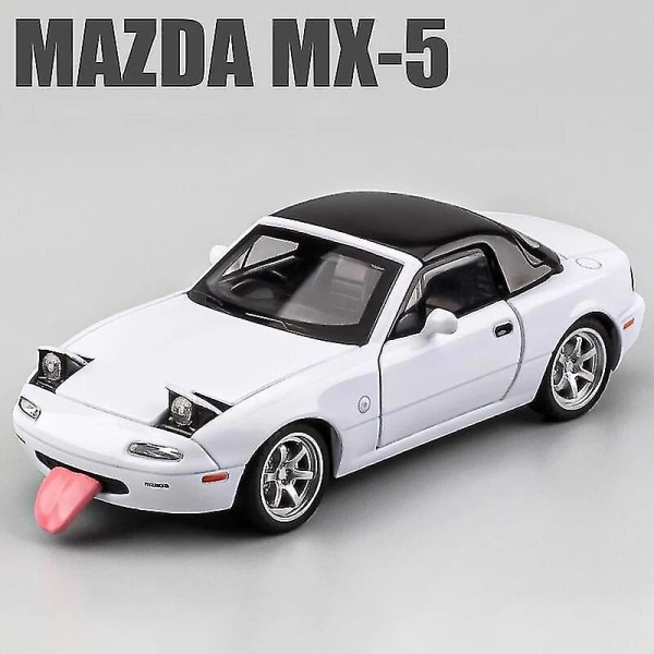 1:32 Mazda Mx5 Mx-5 Superbil Lekebil i Støpt Metall Med Lyd og Lys, Pull Back, Barnelek, Samleobjekt, Bursdagsgave (Hvit)