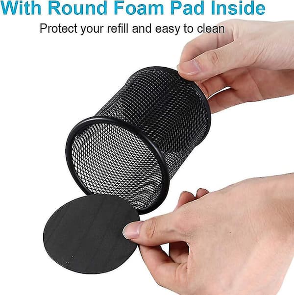 Mesh Penneholder til skrivebord, Metal Penneholder, Sort Rund Penneholder