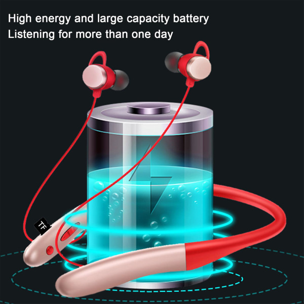 Bluetooth-hörlurar med nackband, färgglad design, HD-stereoljud, klart ljud, sportig och ergonomisk nackhängande design 20240306（Röd）