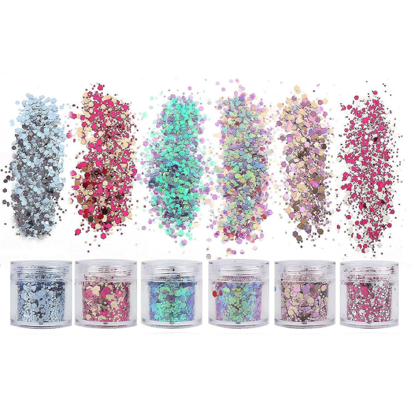 6 bokser Nail Paljetter Iridescent Flakes Nail Art Kits og tilbehør