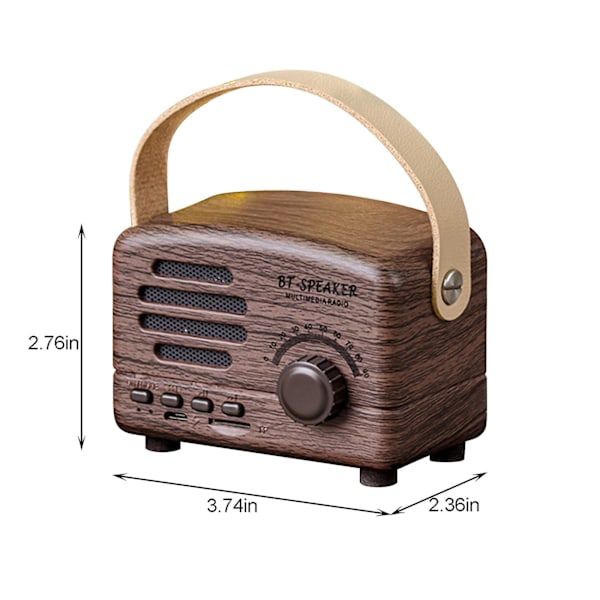 Bärbar retro Bluetooth-högtalare nostalgisk plugin trådlös ljud FM-radio uppgradering lång Bluetooth-högtalare med handtag（Brun）