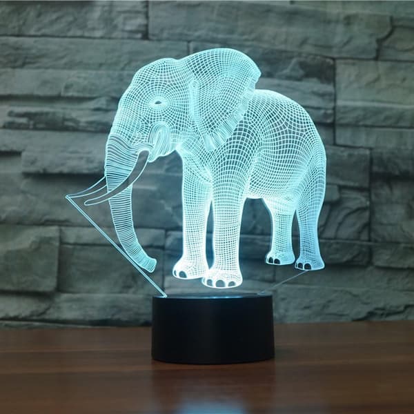Elefant 3D illusjon nattlys, 7 fargeendringer, berøringsbryter, egnet for barnerom, dekorasjon og stue