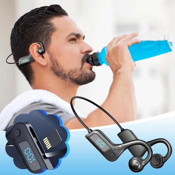 Nya hörlurar med extern ljudledning, öronmonterad digital display, öronfria stereo Bluetooth-hörlurar（Svart）