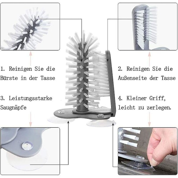 Glasvaskbørste Dobbeltsidet Børstebørste med Stor Sugeskop til Vinglas