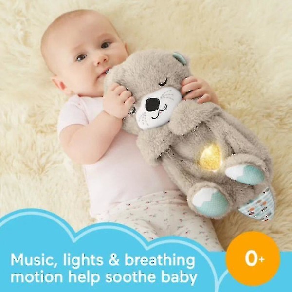 Åndedrætsbevægelse beroligende sovende odder legetøj med lys musikalsk udstoppet baby legetøj kæreste legetøj（Blå）
