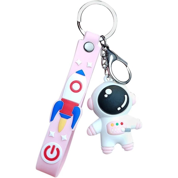 (rosa) Astronaut Nyckelring-söt flicka Hjärta Docka-kreativ tecknad film mjuk gummi Astronaut-man och kvinna par väska hänge-