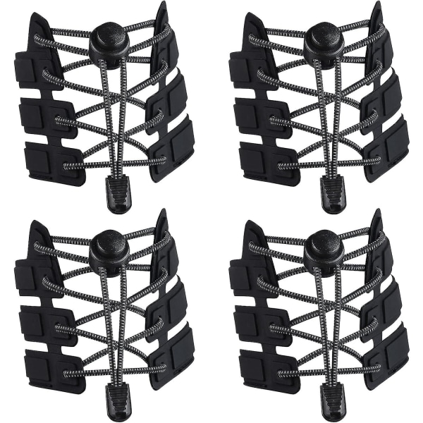 4 par elastiske selvlåsende snørebånd (sort), snørebånd til sneakers og sportssko 120 cm hurtige snørebånd Barn Voksne Ældre Handicap Deaktiveret