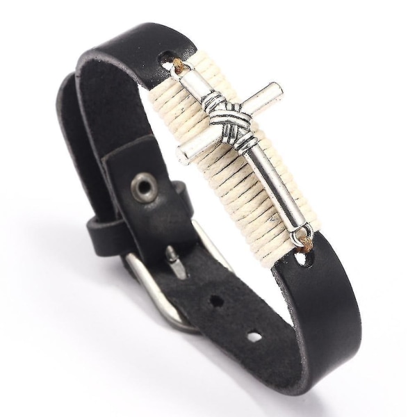 Retro justerbar vaxrep läderarmband med kristet kors