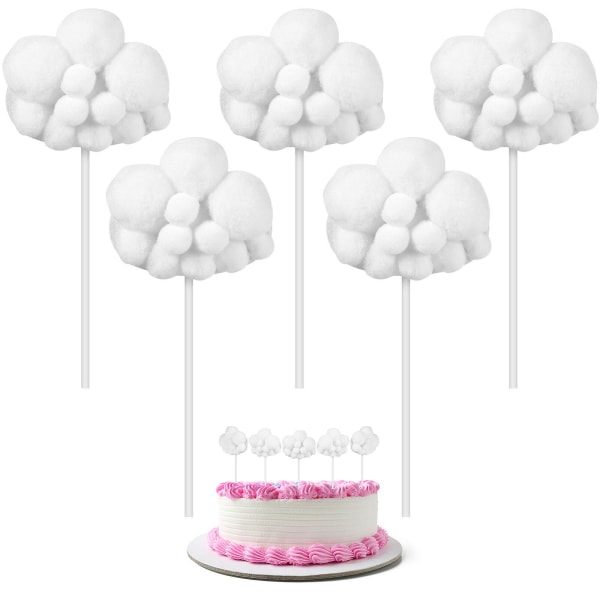 5-Pack Cute Cloud Shape Cupcake Toppers Birthday Theme Party Cake Decorations (15.50X6.50X3.00CM, White)