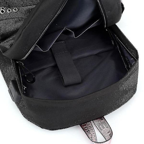 Blackpink Ryggsäck Usb Laddningsbar Ryggsäck Student Skola Väska（Svart）