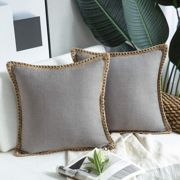 Set med 2 kuddfodral, moderna soffkuddfodral, linnetyg, 45 x 45 cm, grå