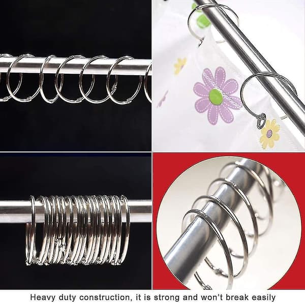 Metall Duschdraperi Ring, Lätt Att Öppna Och Stänga, 20 Pack 2 Tum Silver Draperi Ring Spännen