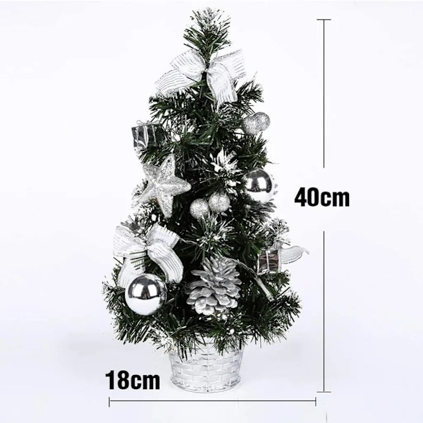Mini julgran med lampor, 40 cm konstgjord gran med dekorationer, julgranskulor, liten upplyst julgran presentset