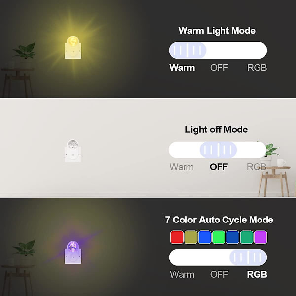 Nattlys stikkontakt barn rgb nattlys baby med daggry sensor energisparende