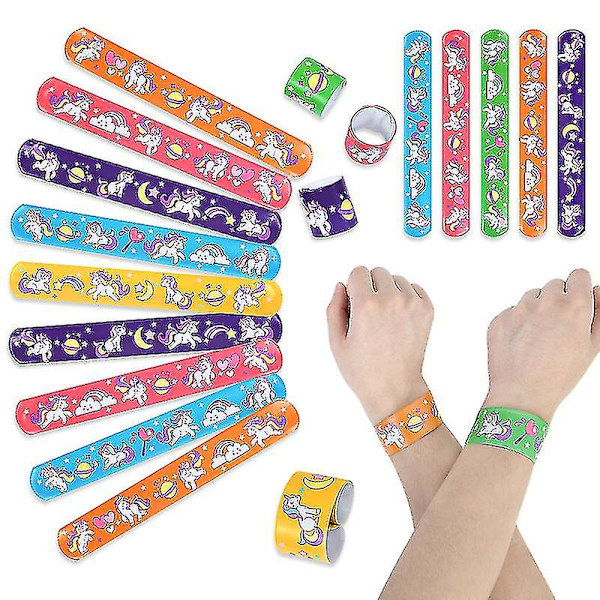 10 st tecknade enhörning klappa cirkel flicka 1:a enhörning tema födelsedagsfest dekoration barn leksak present sjöjungfru dinosaurie slap armband（djur）