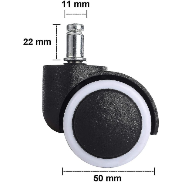 Nc 5x Hjul för hårda golv 11 / 50mm - Även för mjuka golv - Gummierade - Kontorsstolsrullar