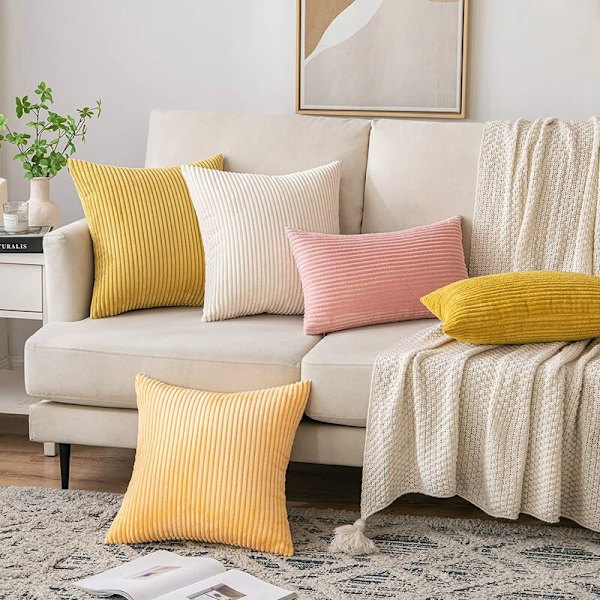 Set med 2 dekorativa kordflöjlskuddfodral Mjuk randig fyrkantig prydnadskuddfodral Vår soffa Soffa sovrumsstol Bil 18x18 tum J