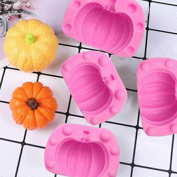 4 par 3D gresskarkakeformer, mini gresskar silikonformer Halloween geléformer