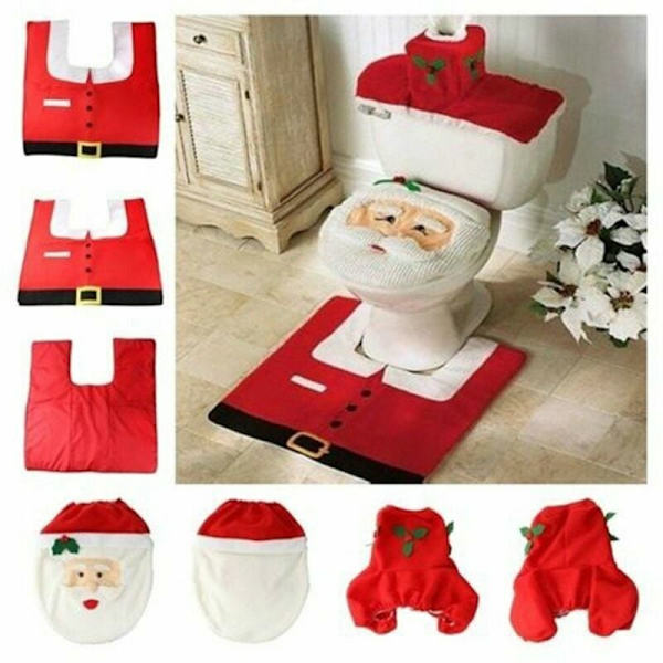 Röd tomte multi-del toalettstol med fotstöd och tanklock, set med tre tomte toaletter