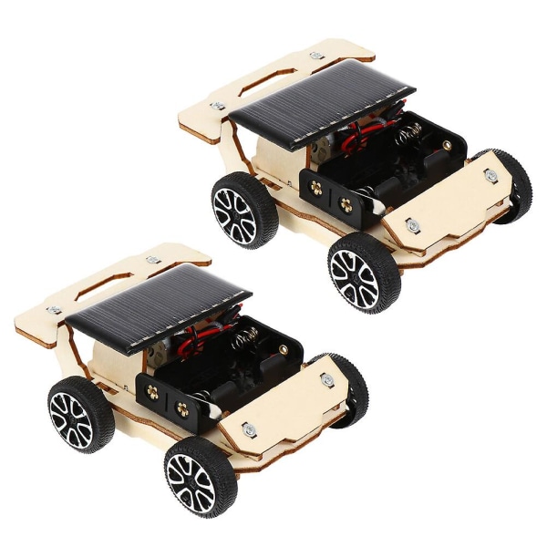 2-delt sæt legetøj til solcellebiler til børn gør-det-selv solcelle-legetøj til biler i træ (11X9CM, sort)