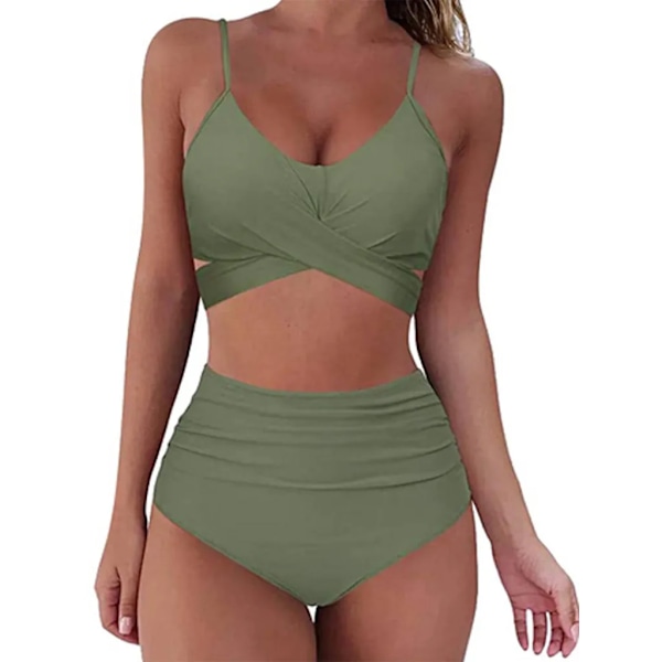 Damspets Bikini Set med Spetsar Strandkläder Surf Tvådelad Baddräkt Grön M