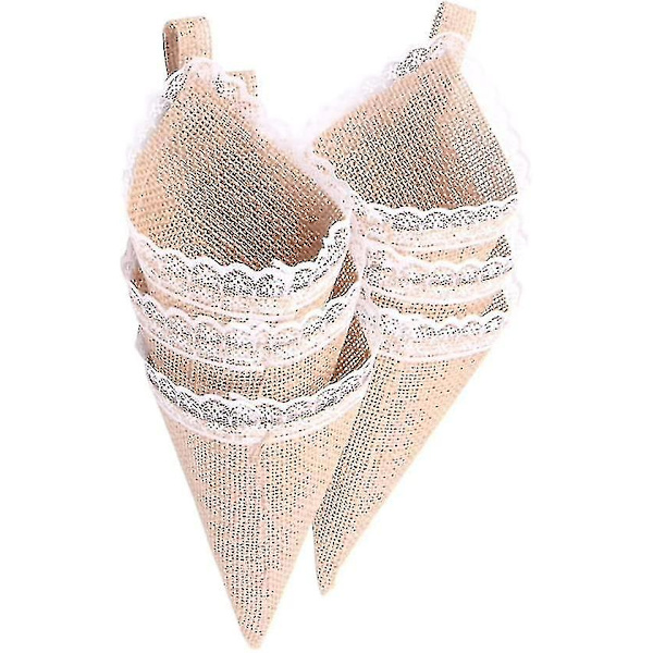 Jutesäck Jute Burlap Cone Planter Organizer Kyrkogång Dekoration Bröllopsfest (ljusbrun) (10 st)