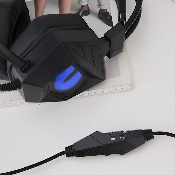 Omkring-örat bas spelheadset surroundljud hörlurar med brusreducerande mikrofon med lampor（Blå）