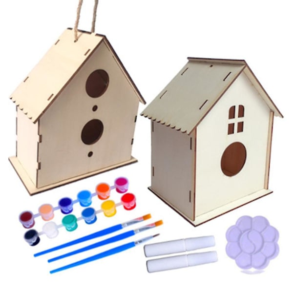 Hantverk för barn i åldrarna 4-8 - Pack Diy Bird House Kit - Bygg och måla fågelholk（2）
