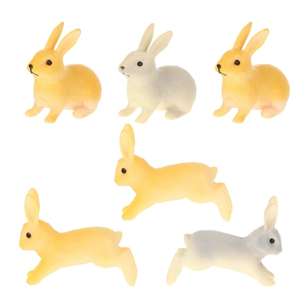 6-pack påskhantverk Söt kanin påskminiatyrprydnader (blandat paket) (4,5 x 3 x 1,5 cm, flerfärgad)