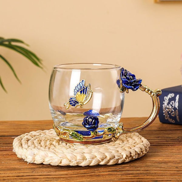 Blomster Glas Tekop Gaver til Kvinder Kaffe Krus Mors Dag Jubilæumsgaver til Mor Kvinder Mors Dag, 50% Tilbud（330ml，Blå）