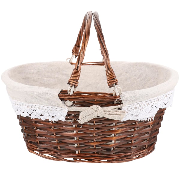 Picnic håndtag flettet kurv frugtkurv håndtag flettet frugt opbevaringskurv (36X27X16CM, som vist på billedet)