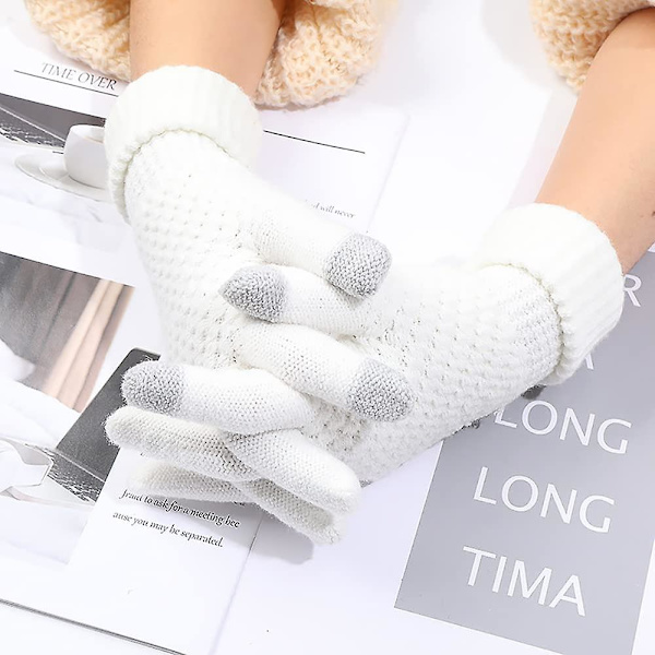 2 par kvinders vinter touch screen handsker termisk fleece foret strikkede handsker elastisk manchet vinter handsker