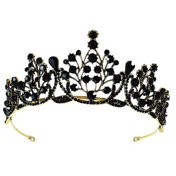 Retro Barok Brudekrone Fest Tiara Bryllupskjole Tilbehør Sort (14X14cm, sort)