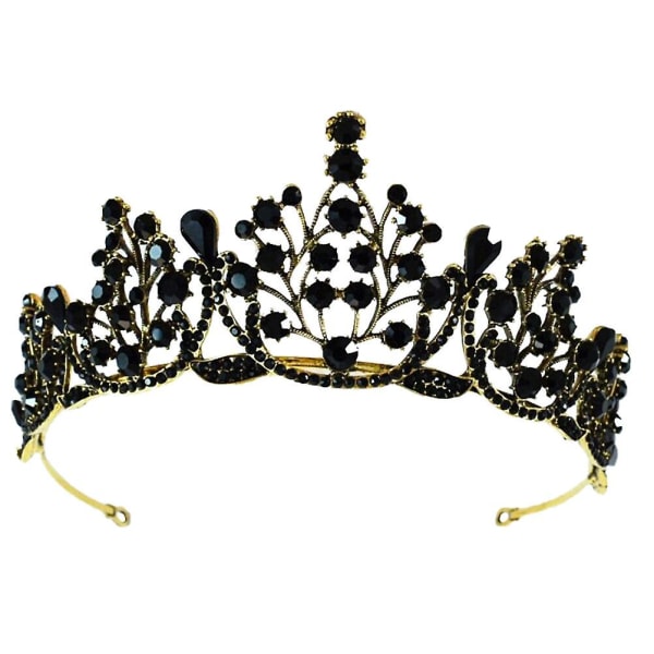 Retro barokk brudekrone fest tiara brudekjole tilbehør svart (14X14cm, svart)