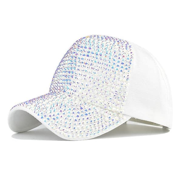 Kvinnors flash diamant basebollkeps ljus bräda keps（Justerbar，Vit）