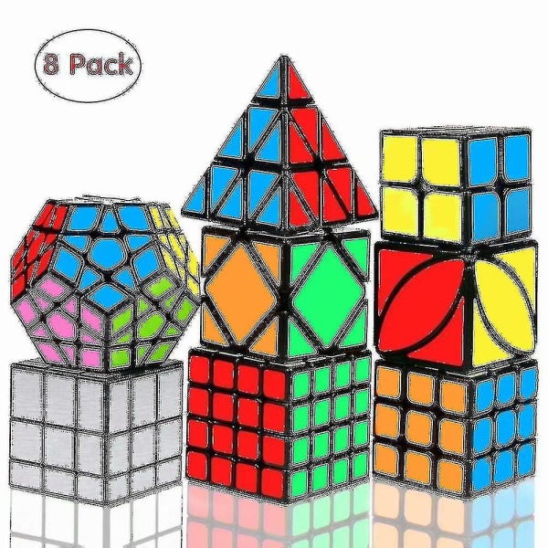 Speed ​​Cube Set, Magic Cube Bundle 2x2 3x3 4x4 Pyramid - Leksakspusselkub för barn och vuxna Set om 8 (xq)