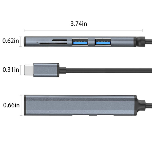 Fem-i-ett multifunktionell kortläsare expansionsdocka bärbar dator hörlurar höghastighets USB expansionsdocka (grå)