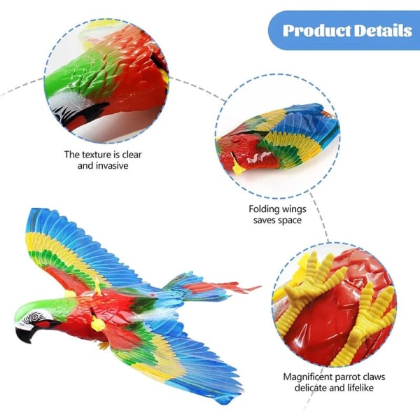 2x Interaktive kattelegetøj med LED og lyd, elektronisk simulation flyvende ørn/elektrisk hængende papegøje legetøj