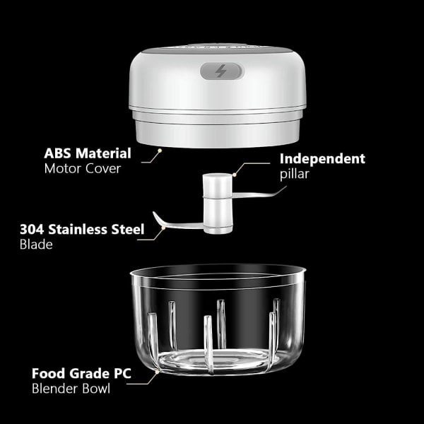 Mini Food Processor: Grøntsags-, Hvidløgs-, Kødhakker, Egnet til Babymad (100ML, Hvid)