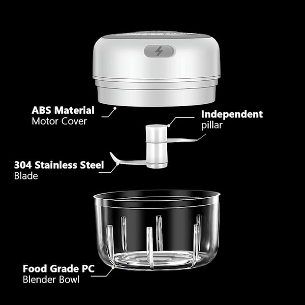 Mini Food Processor: Grøntsags-, Hvidløgs-, Kødhakker, Egnet til Babymad (250ML, Hvid)