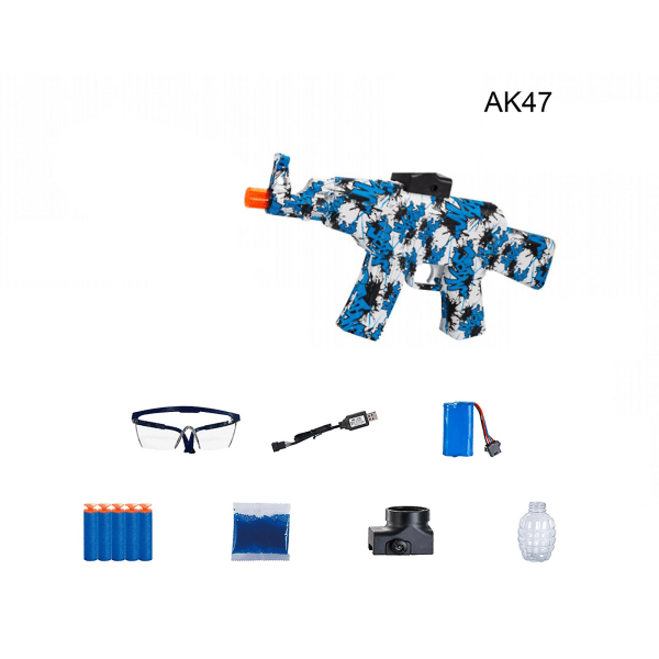 Electric Gel Ball Blaster Splatter Ball Outdoor Toy with 50000 Pellet Team Game（AK47，Blue）