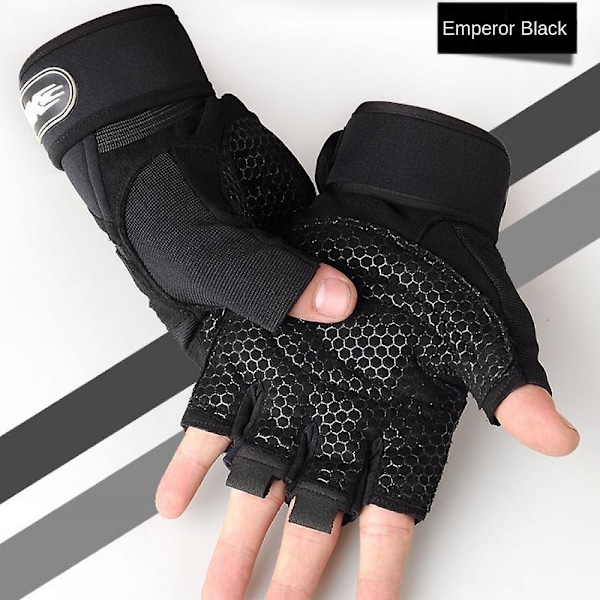 Fingerlösa träningshandskar med handledsstöd, förbättrat handflateskydd, extra grepp för crosstraining, handstöd och tyngdlyftning (svart)