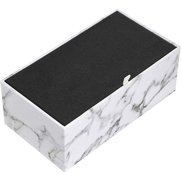 Rektangulär PU-läderdispenser för hem, kontor, surfplatta (vit marmor) 24x12x9cm