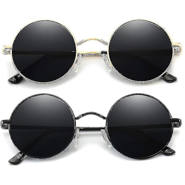 Vintage pyöreät John Lennon -polarisoidut aurinkolasit miehille ja naisille Circle Hippie -aurinkolasit_l24（2 pakkausta (musta kulta)）
