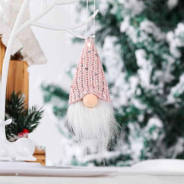 Julgranshängande tomtar prydnader, julgransprydnader rosa, guld, röd, grå handgjorda plysch tomtar jultomte älva hängande heminredning semesterdekoration